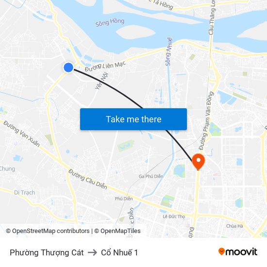 Phường Thượng Cát to Cổ Nhuế 1 map