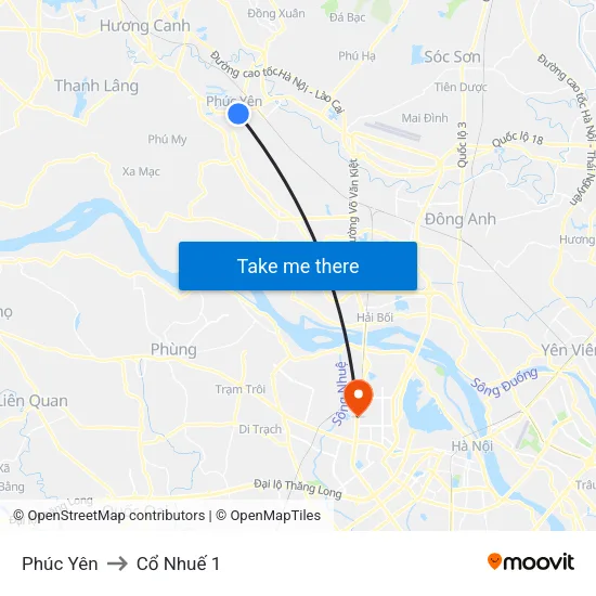 Phúc Yên to Cổ Nhuế 1 map