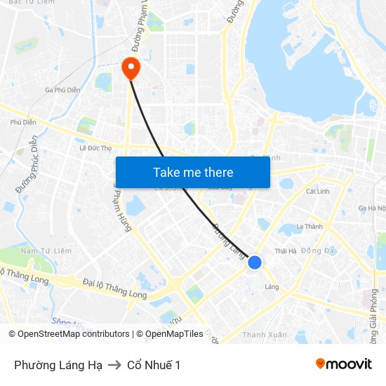 Phường Láng Hạ to Cổ Nhuế 1 map