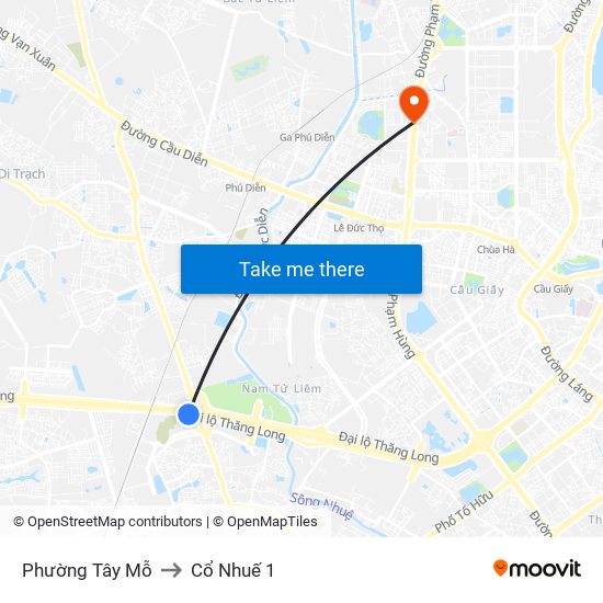 Phường Tây Mỗ to Cổ Nhuế 1 map