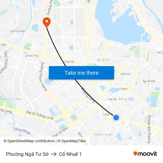 Phường Ngã Tư Sở to Cổ Nhuế 1 map