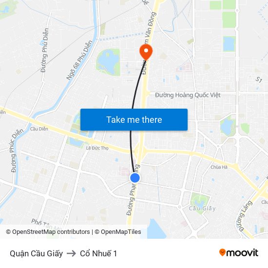 Quận Cầu Giấy to Cổ Nhuế 1 map