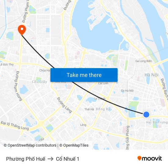 Phường Phố Huế to Cổ Nhuế 1 map