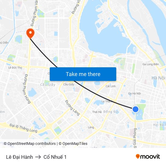 Lê Đại Hành to Cổ Nhuế 1 map