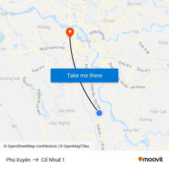 Phú Xuyên to Cổ Nhuế 1 map