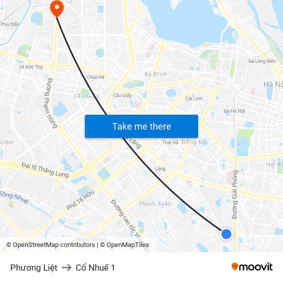 Phương Liệt to Cổ Nhuế 1 map