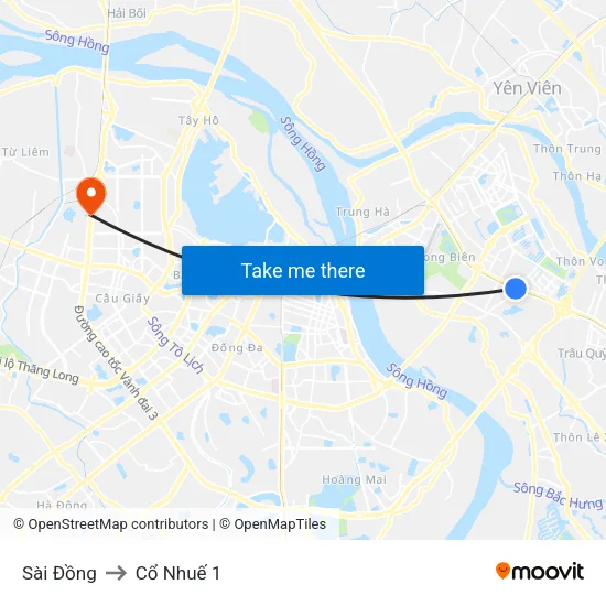Sài Đồng to Cổ Nhuế 1 map