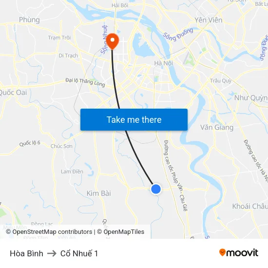 Hòa Bình to Cổ Nhuế 1 map