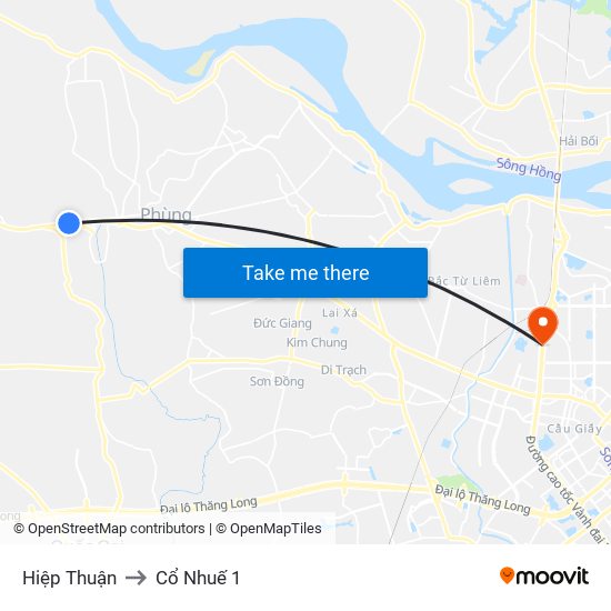 Hiệp Thuận to Cổ Nhuế 1 map