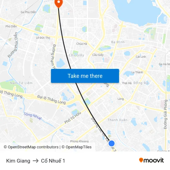 Kim Giang to Cổ Nhuế 1 map