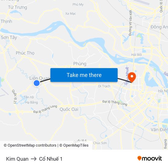 Kim Quan to Cổ Nhuế 1 map