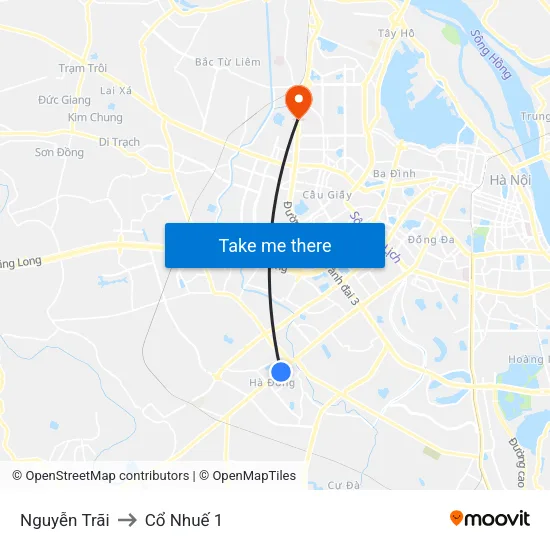 Nguyễn Trãi to Cổ Nhuế 1 map