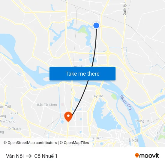 Vân Nội to Cổ Nhuế 1 map