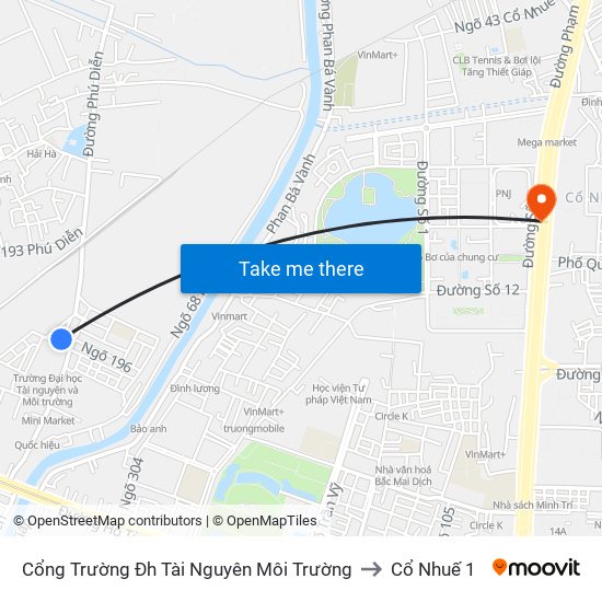 Cổng Trường Đh Tài Nguyên Môi Trường to Cổ Nhuế 1 map