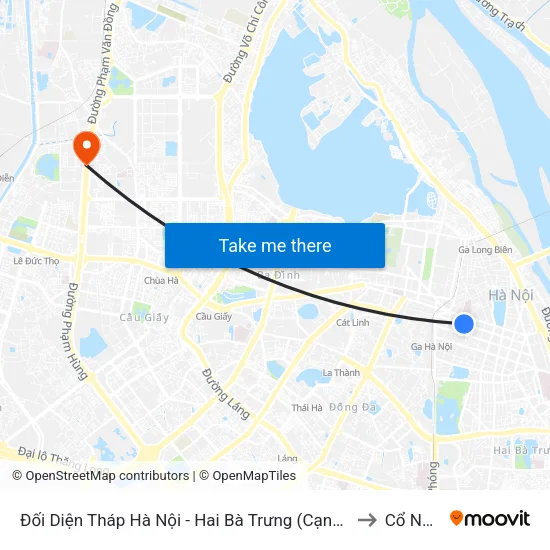 Đối Diện Tháp Hà Nội - Hai Bà Trưng (Cạnh 56 Hai Bà Trưng) to Cổ Nhuế 1 map