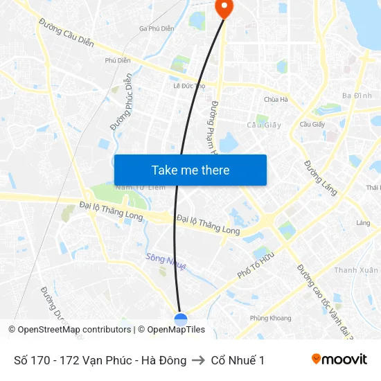 Số 170 - 172 Vạn Phúc - Hà Đông to Cổ Nhuế 1 map