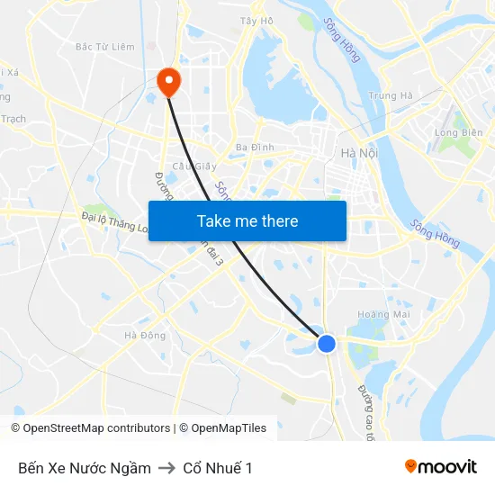 Bến Xe Nước Ngầm to Cổ Nhuế 1 map