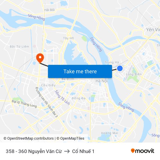 358 - 360 Nguyễn Văn Cừ to Cổ Nhuế 1 map