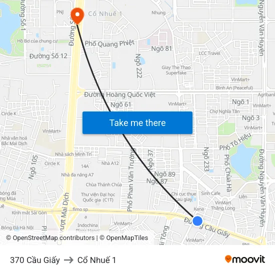 370 Cầu Giấy to Cổ Nhuế 1 map