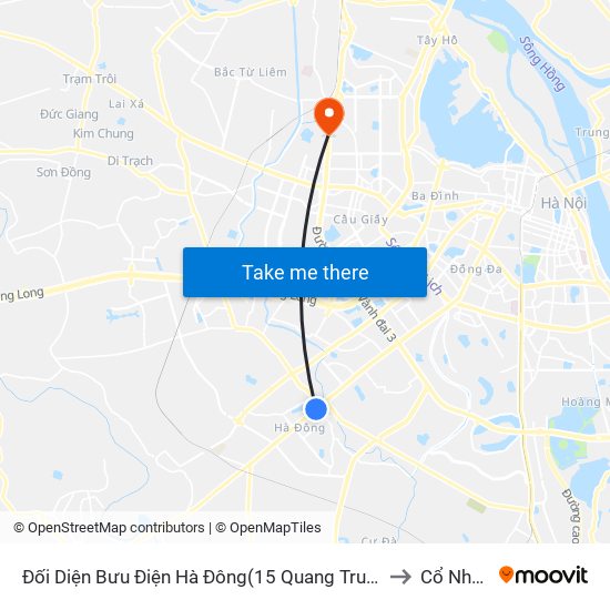 Đối Diện Bưu Điện Hà Đông(15 Quang Trung Hà Đông) to Cổ Nhuế 1 map