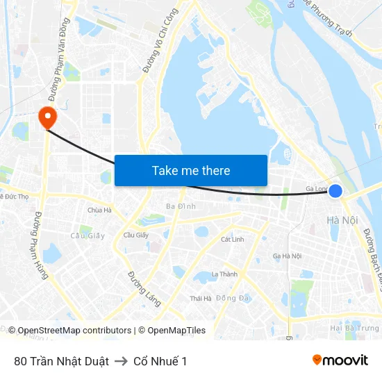 80 Trần Nhật Duật to Cổ Nhuế 1 map