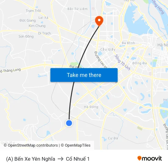 (A) Bến Xe Yên Nghĩa to Cổ Nhuế 1 map