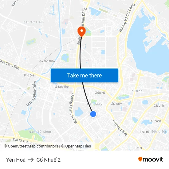 Yên Hoà to Cổ Nhuế 2 map