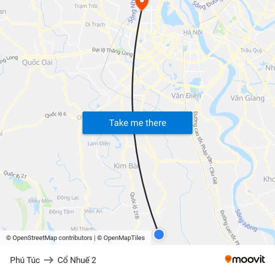 Phú Túc to Cổ Nhuế 2 map