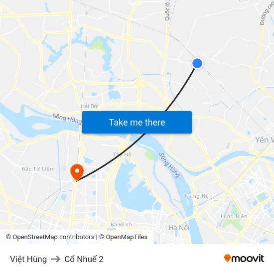 Việt Hùng to Cổ Nhuế 2 map