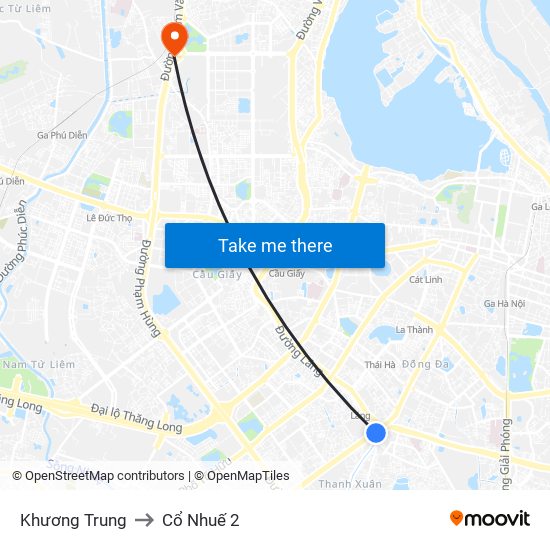 Khương Trung to Cổ Nhuế 2 map