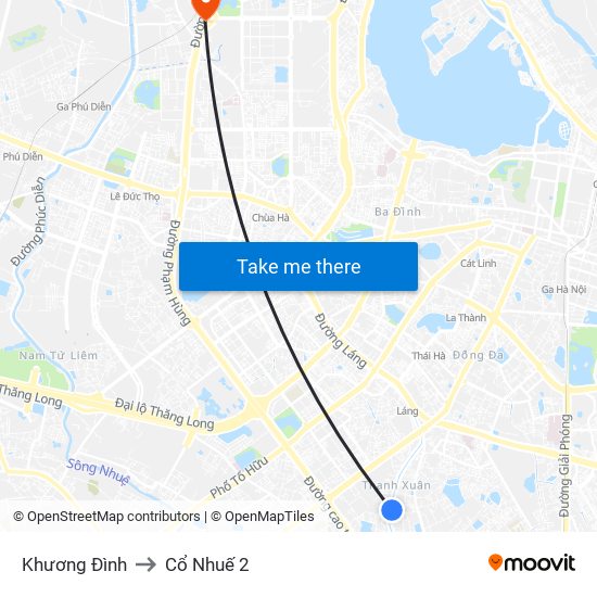 Khương Đình to Cổ Nhuế 2 map