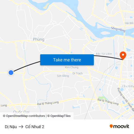 Dị Nậu to Cổ Nhuế 2 map