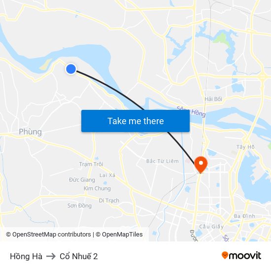 Hồng Hà to Cổ Nhuế 2 map