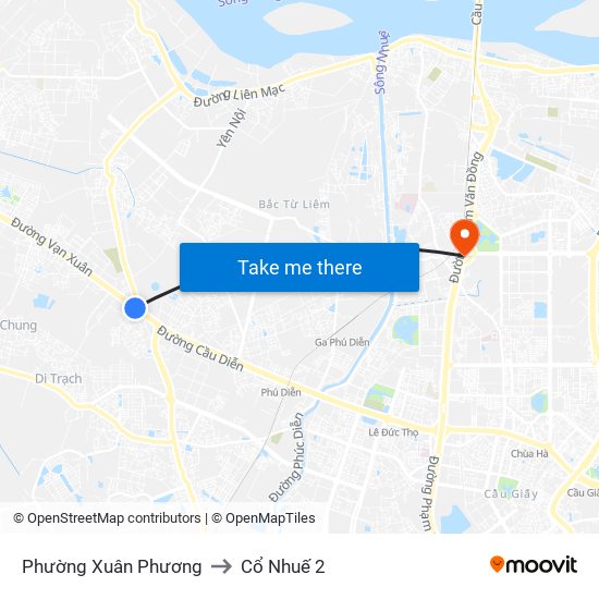 Phường Xuân Phương to Cổ Nhuế 2 map