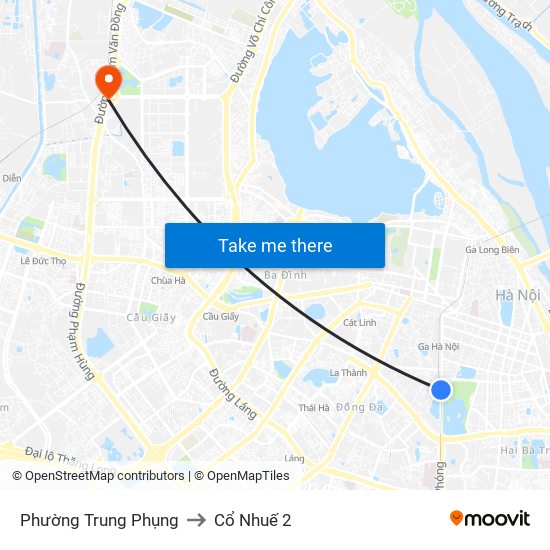 Phường Trung Phụng to Cổ Nhuế 2 map