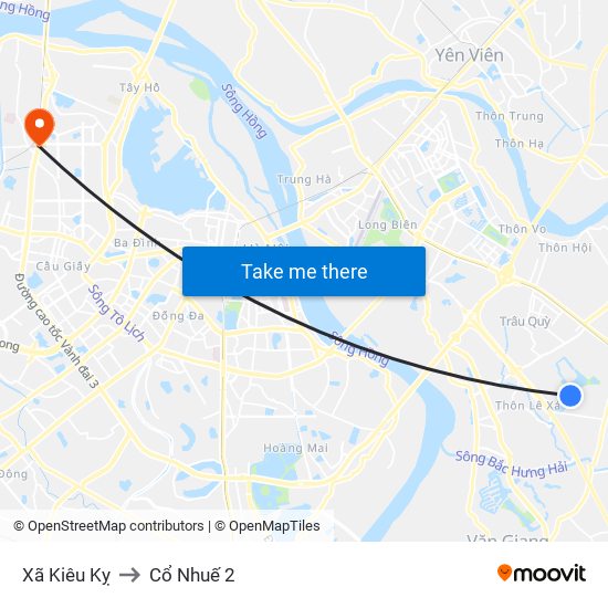 Xã Kiêu Kỵ to Cổ Nhuế 2 map