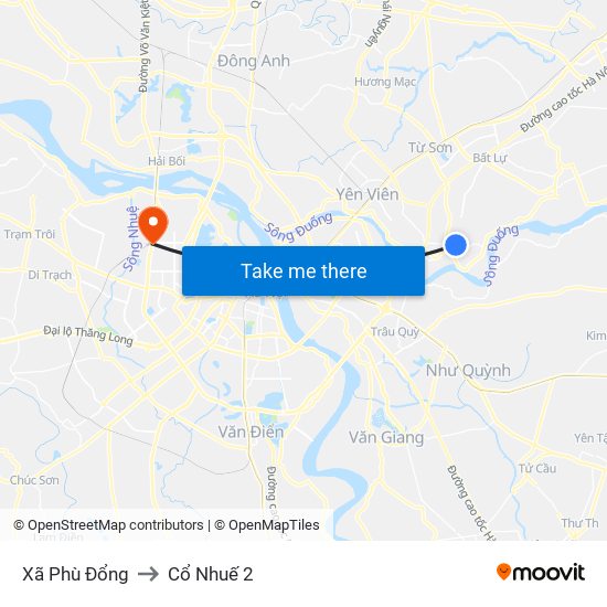 Xã Phù Đổng to Cổ Nhuế 2 map