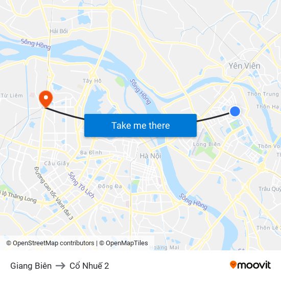 Giang Biên to Cổ Nhuế 2 map