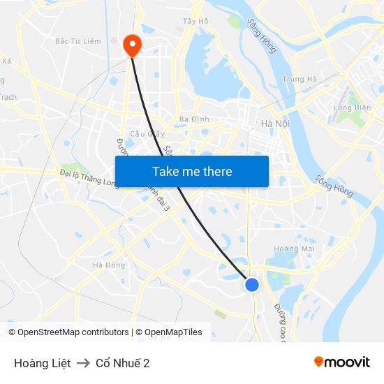 Hoàng Liệt to Cổ Nhuế 2 map