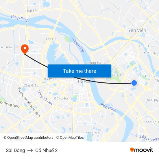 Sài Đồng to Cổ Nhuế 2 map