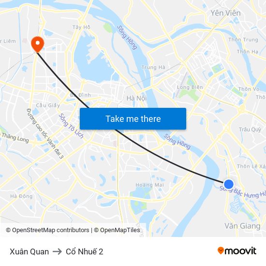 Xuân Quan to Cổ Nhuế 2 map