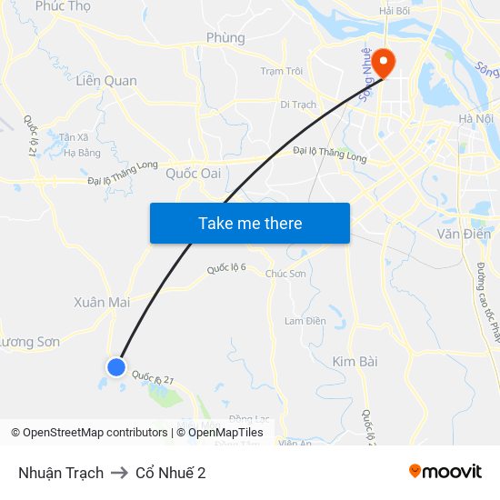 Nhuận Trạch to Cổ Nhuế 2 map