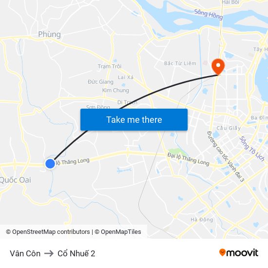 Vân Côn to Cổ Nhuế 2 map