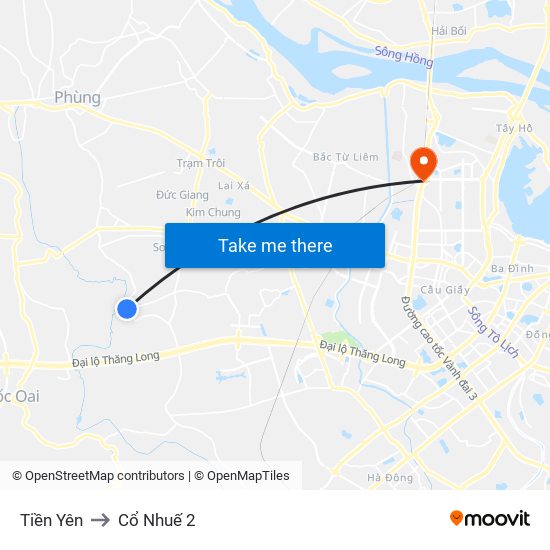 Tiền Yên to Cổ Nhuế 2 map