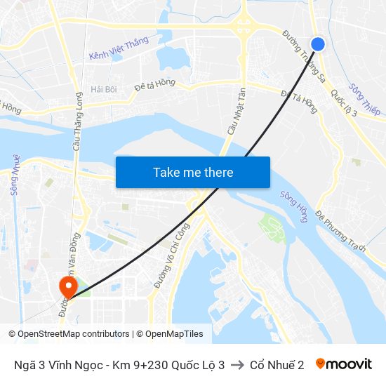 Ngã 3 Vĩnh Ngọc - Km 9+230 Quốc Lộ 3 to Cổ Nhuế 2 map