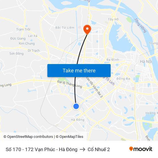 Số 170 - 172 Vạn Phúc - Hà Đông to Cổ Nhuế 2 map