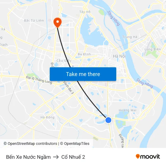 Bến Xe Nước Ngầm to Cổ Nhuế 2 map