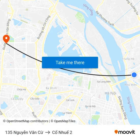 135 Nguyễn Văn Cừ to Cổ Nhuế 2 map