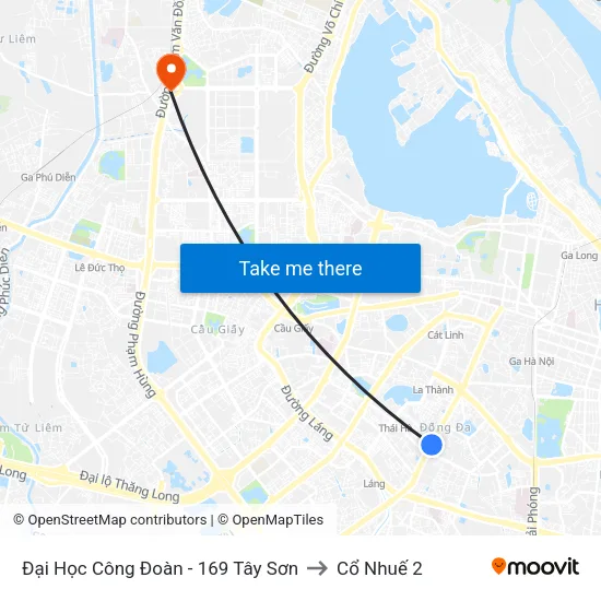 Đại Học Công Đoàn - 169 Tây Sơn to Cổ Nhuế 2 map