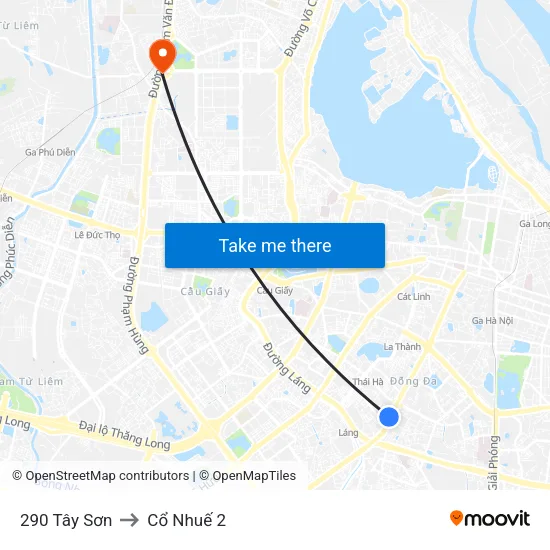 290 Tây Sơn to Cổ Nhuế 2 map